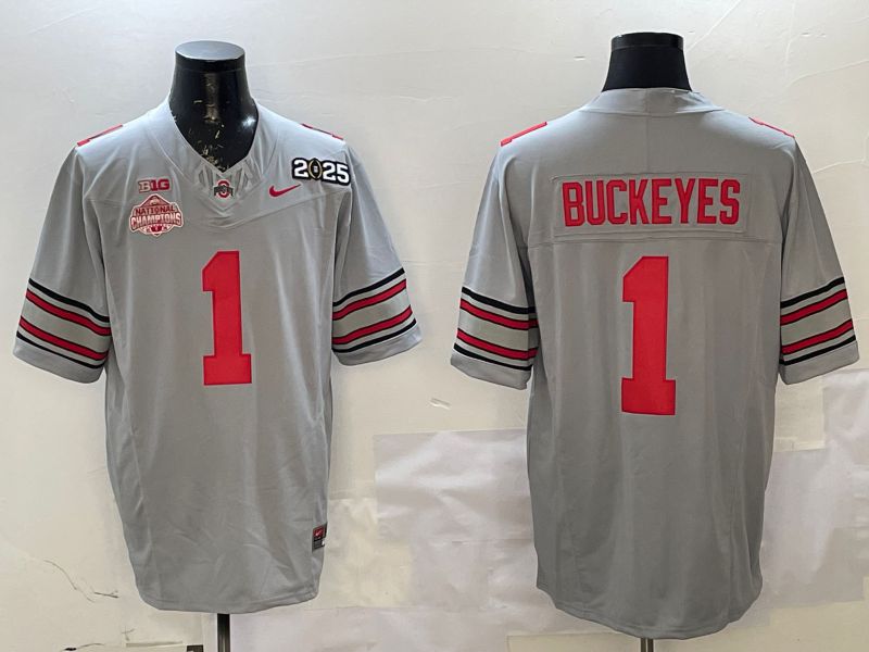 Men Ohio State Buckeyes #1 Buckeyes Grey Three generations Nike 2025 NCAA Jersey->ncaa teams->NCAA Jersey